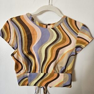 Urban Outfitters Brown and Orange Wave Crop Top